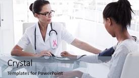  Presentation with blood cancer - Slide set featuring ties cancer - pink awareness ribbon against doctor background and a light blue colored foreground