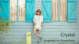  Presentation with skating - Audience pleasing slide set consisting of tiffany - skating girl against tiffani house backdrop and a light blue colored foreground