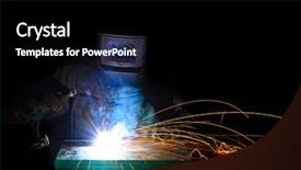  Presentation with welder worker welding and cutting - Audience pleasing presentation consisting of tig welding - worker weld metal backdrop and a  colored foreground