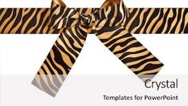  Presentation with isolated paw prints over white - Presentation enhanced with tiger fabric - striped ribbon bow isolated background and a  colored foreground