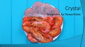  Presentation with shrimps - Audience pleasing PPT theme consisting of tiger material - cooked shrimps top view close-up backdrop and a  colored foreground