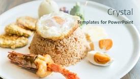  Presentation with prawn - Slide set enhanced with tiger prawn fried rice with fried egg and salt egg background and a sky blue colored foreground