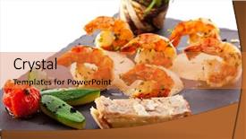  Presentation with celery - Beautiful theme featuring tiger shrimps with celery and pear terrine backdrop and a gold colored foreground