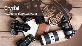  Presentation with cameras - Slide set featuring tigerprint - still life with modern cameras background and a tawny brown colored foreground