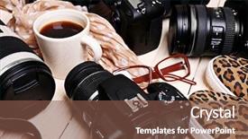  Presentation with cameras - Presentation theme consisting of tigerprint - still life with modern cameras background and a  colored foreground