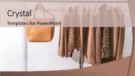  Presentation with leather bag - PPT theme featuring tigerprint - women's brown blouses with leopard background and a soft green colored foreground