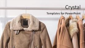  Presentation with women - Beautiful PPT theme featuring tigerprint - women's long fur coat jacket backdrop and a light gray colored foreground