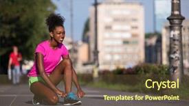  Presentation with woman runner - Audience pleasing theme consisting of tighten - african american woman runner tightening backdrop and a tawny brown colored foreground