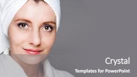  Presentation with aging skin - Audience pleasing presentation consisting of tighten - happy woman after beauty treatment backdrop and a gray colored foreground