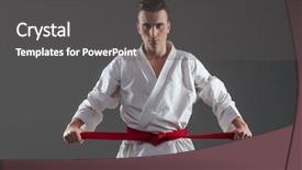  Presentation with footprints in the sand picture - Colorful presentation design enhanced with tighten - picture of young sportsman dressed backdrop and a dark gray colored foreground