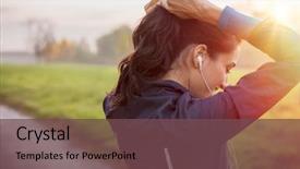  Presentation with long hair - Cool new presentation theme with tighten - woman tying hair in ponytail backdrop and a violet colored foreground