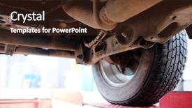  Presentation with car service - PPT layouts with tighten up - car under repair on hoist background and a tawny brown colored foreground