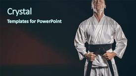  Presentation with karate - Beautiful presentation theme featuring tighten up - fighter tightening karate belt backdrop and a wine colored foreground