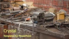  Presentation with workshop tools - Amazing slide set having tighten up - messy workshop table with vise backdrop and a tawny brown colored foreground