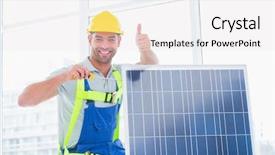  Presentation with landscape maintenance worker safety - Slides having tighten up - portrait of smiling male worker background and a sky blue colored foreground