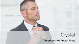  Presentation with tie - Cool new slide deck with tighten up - serious businessman tightening up his backdrop and a  colored foreground