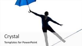  Presentation with umbrella - Amazing theme having tightrope - one caucasian woman holding umbrella backdrop and a white colored foreground