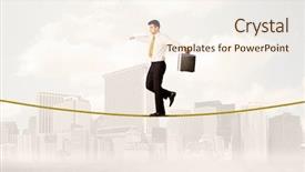  Presentation with city buildings - Presentation theme having tightrope - young elegant businessman walking background and a cream colored foreground