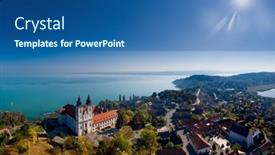  Presentation with hungary - Theme having tihany-landscape-with-the-abbey background and a ocean colored foreground