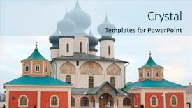  Presentation with st petersburg russia landmarks - Audience pleasing presentation design consisting of tikhvin monastery in st petersburg backdrop and a sky blue colored foreground