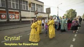  Presentation with celebrations - Presentation theme enhanced with tikhvin-russia-july-9-2014 background and a tawny brown colored foreground