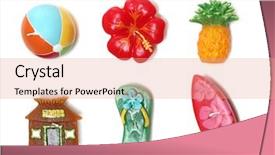  Presentation with tiki - Amazing PPT layouts having tiki - beach ball lei pineapple sandal backdrop and a coral colored foreground