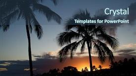  Presentation with tiki - Audience pleasing presentation theme consisting of tiki - evening sunset on the tropical backdrop and a ocean colored foreground