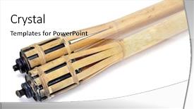  Presentation with tiki - Slide deck consisting of tiki - pair of bamboo torches isolated background and a white colored foreground