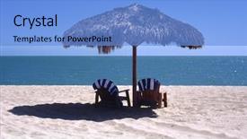  Presentation with tiki - Slide set enhanced with tiki - palapa on beach background and a light blue colored foreground