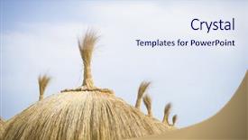  Presentation with tiki - Audience pleasing presentation theme consisting of tiki - straw umbrellas on the shore backdrop and a sky blue colored foreground