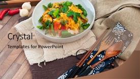  Presentation with basmati rice white rice rice - PPT theme featuring tikka massala chicken basmati rice background and a coral colored foreground