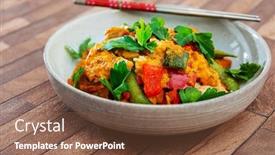  Presentation with rice - Cool new PPT layouts with tikka massala chicken basmati rice and crunchy vegetables backdrop and a tawny brown colored foreground