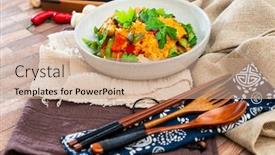  Presentation with rice - Audience pleasing presentation design consisting of tikka-massala-chicken-basmati-rice backdrop and a coral colored foreground