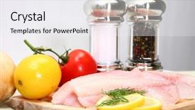  Presentation with fish farm - Colorful presentation design enhanced with tilapia farm - fresh ttilapia with tomato lemon backdrop and a  colored foreground