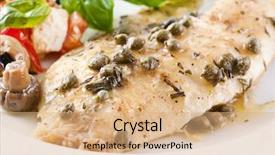  Presentation with sauce - Cool new PPT layouts with tilapia fillet in white wine backdrop and a coral colored foreground