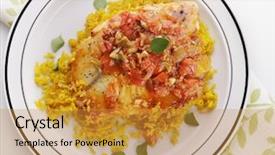  Presentation with rice - Theme having tilapia fillets with yellow rice background and a  colored foreground