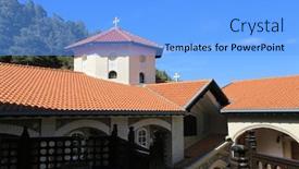  Presentation with tile - Beautiful theme featuring tile-roof-of-kykkos-monastery backdrop and a light blue colored foreground