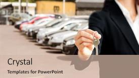  Presentation with car key - Slides with tile showroom - close up of a confident background and a soft green colored foreground