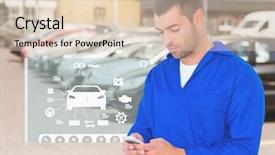  Presentation with digital car - Amazing slide set having tile showroom - digital composition of mechanic using backdrop and a  colored foreground