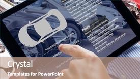  Presentation with tablet - Beautiful presentation design featuring tile showroom - man using tablet pc backdrop and a  colored foreground