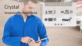  Presentation with mechanic tablet - Presentation design consisting of tile showroom - mechanic using digital tablet background and a mint green colored foreground