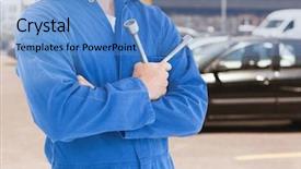  Presentation with handyman - PPT layouts having tile showroom - mid section of handyman holding background and a teal colored foreground