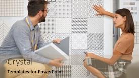  Presentation with tile - Slide deck with tile-wall-ceramic-young-woman background and a coral colored foreground