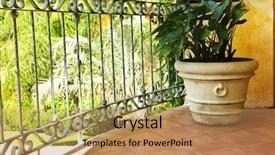  Presentation with railing - Amazing PPT layouts having tiled mexican balcony with potted backdrop and a coral colored foreground