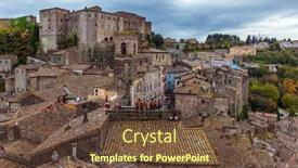  Presentation with flower pots - Presentation theme featuring tiled-roofs-of-houses-narrow background and a tawny brown colored foreground