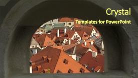  Presentation with castle wall - Presentation design with tiled roofs seen through the wall of the castle garden in cesky krumlov south bohemia czech republic background and a tawny brown colored foreground
