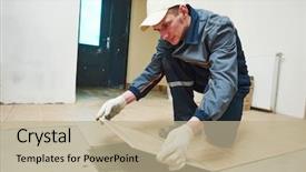  Presentation with renovation - Theme with laying tiles industrial construction - tiler at indoor floor tiling background and a mint green colored foreground