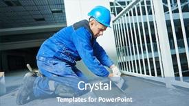  Presentation with renovation - PPT theme having tiler at industrial floor tiling construction or renovation background and a teal colored foreground