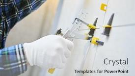  Presentation with tile - Beautiful slide set featuring tiler installing large format tile on wall tile leveling system backdrop and a light gray colored foreground