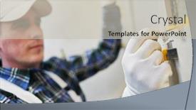  Presentation with home renovation - Slide set having tiler-installing-large-format-tile background and a light gray colored foreground